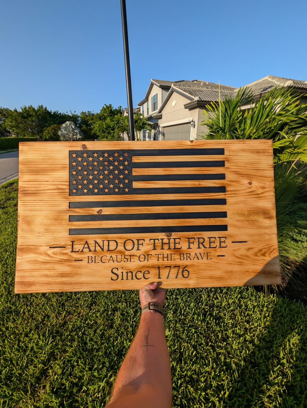 Land of the Free flag concealment cabinet