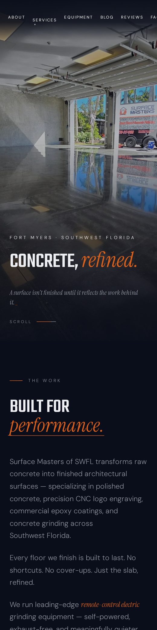 Surface Masters of SWFL website — mobile